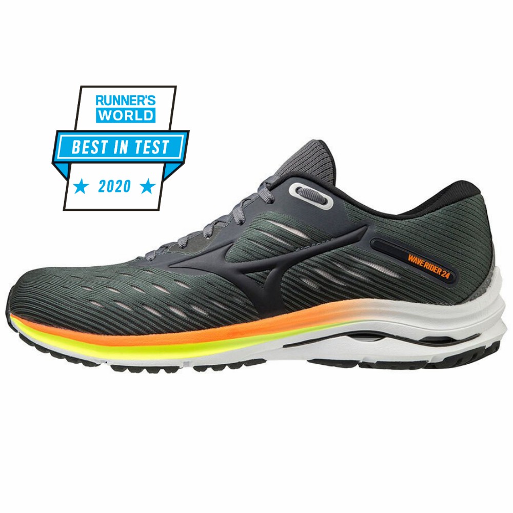 Panske Bezecke Topanky Mizuno Wave Rider 24 Tmavo Zelene/Oranžové Vypredaj SVNT41738